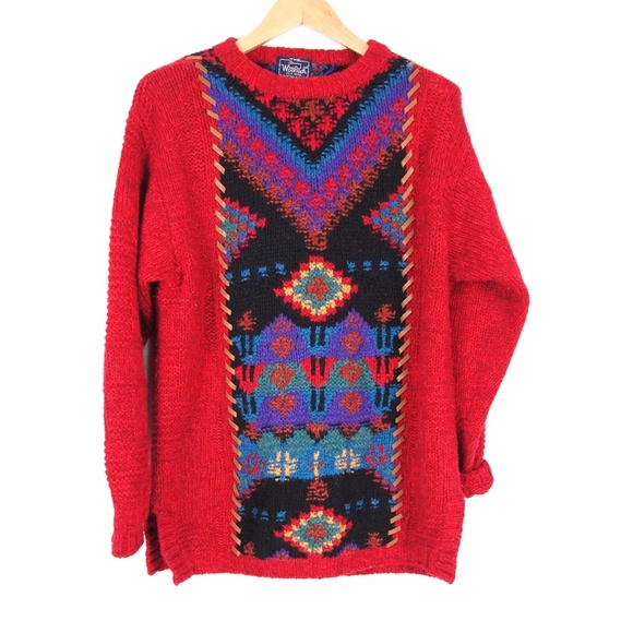 90's Woolrich  Red Tunic Sweater Red South Western - Picture 6 of 7